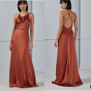 Amsale Alicia Cayenne‎ Dress Size 8 Satin Cowl Neck A-Line GB164S NEW *TINY FLAW